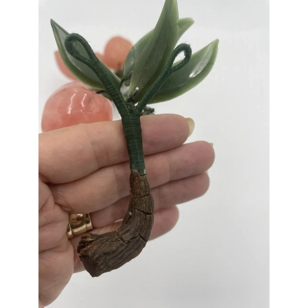 Vintage MCM Green‎ Jade & Rose Quartz Plum Branches With Jade Leaves Set of 2